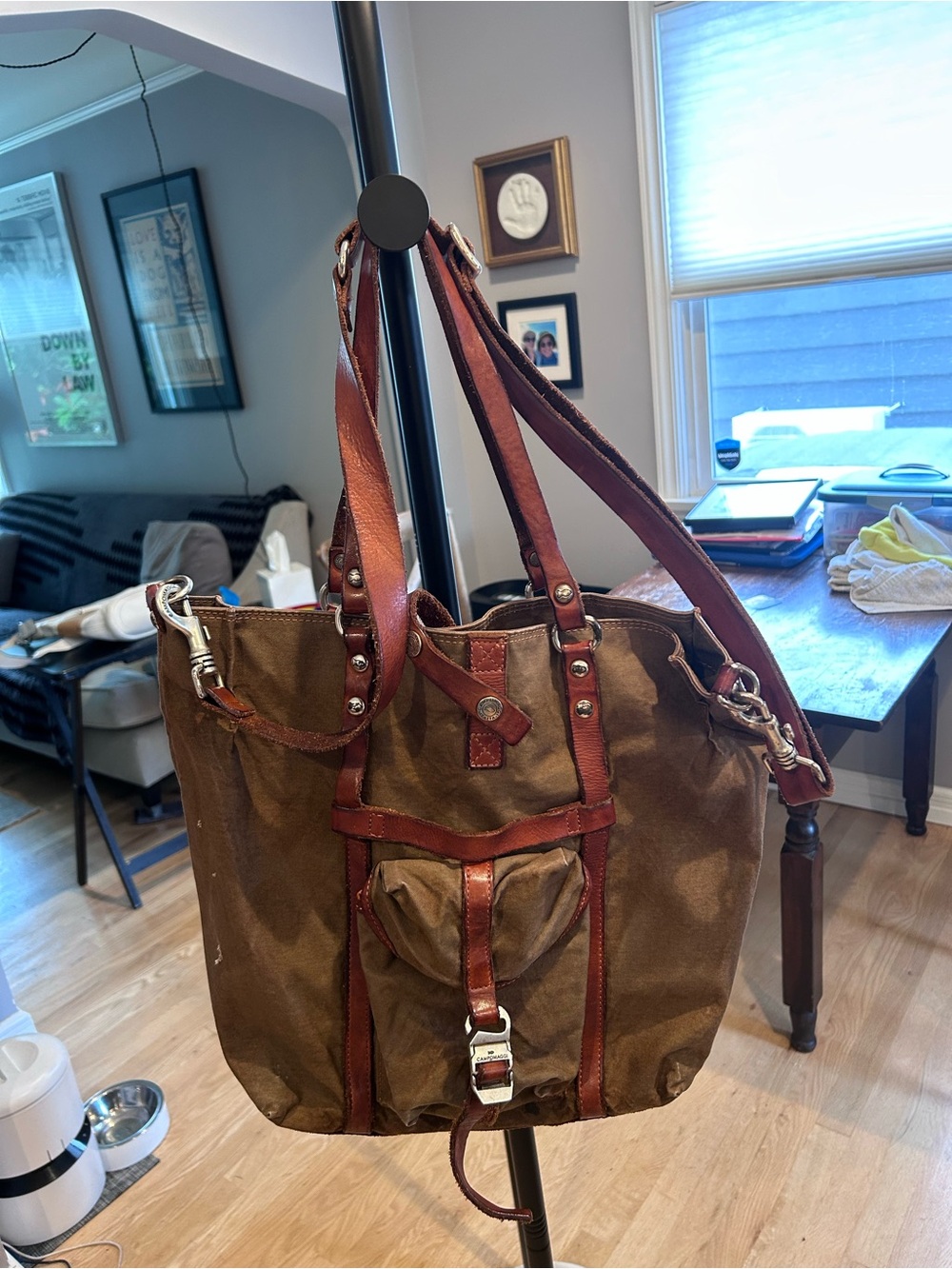 Campomaggi Brown Canvas Satchel with Chestnut Leather Trim